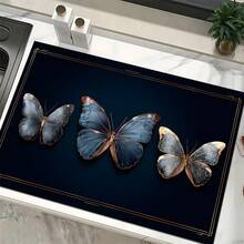 1pc Elegant Butterfly Pattern Printed Absorbent Dish Drying Mat, Home Decor, Suitable For Espresso Machine, Sink, Faucet, Bathroom, Kitchen Accessories - Multicolor - View 2