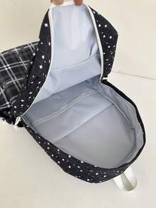 Casual Large Capacity Plaid Patchwork Side Pocket Drawstring Closure Fashionable Backpack, Suitable For School, Classes, Work, Shopping, Travel, Back To School Season - Multicolor - View 5