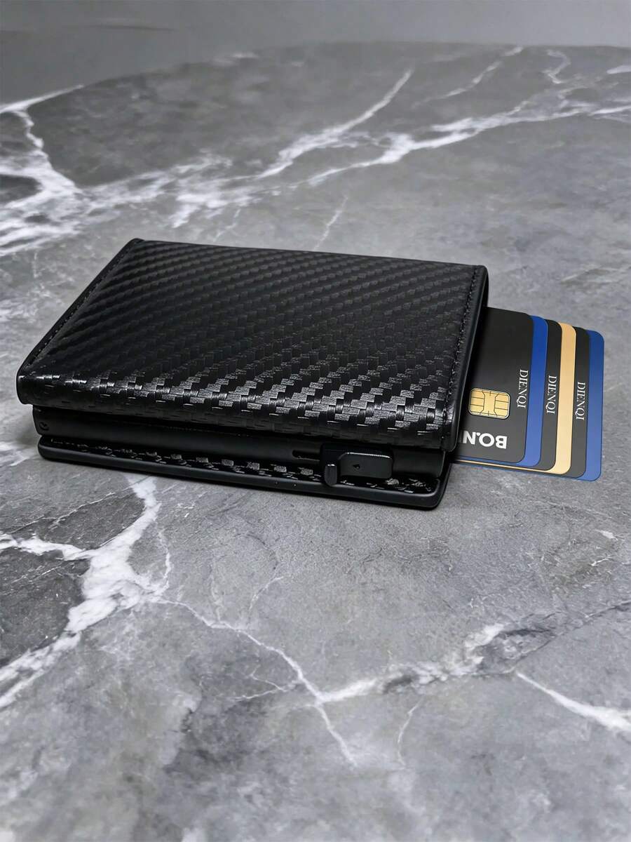 碳纖維彈出式信用卡夾 磁吸 RFID 智能錢包 金屬卡套 零錢包 ID 銀行卡夾 男士錢包，送給丈夫男友的禮物