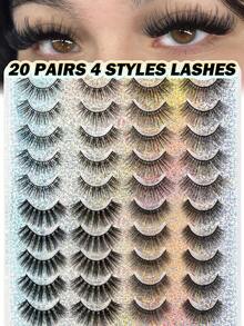 MAANGE 20 Pairs Of DD Curly False Eyelashes, 6D Imitation Mink Fur Natural Makeup False Eyelashes, Imitation Mink Fur False Eyelashes, Abundant 21mm Dramatic Curled Cat Eye Eyelashes Handmade, Professional False Eyelashes, Strip-Shaped False Eyelashes ﻿ - Multicolor - View 9