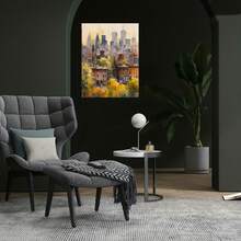 Cuadro artístico plano 2D, plano 2D, plano 2D, pieza de arte vintage en lienzo con marco, pintura de acuarela del Torre CN de Toronto y el skyline de Ontario, póster decorativo para la decoración del hogar, perfecto para regalar a familiares, parejas o seres queridos durante el Festival de Primavera - Enmarcado - Ver 2