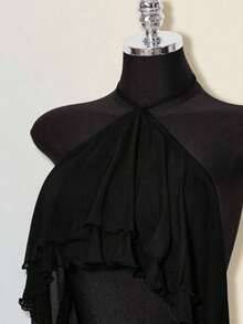 ICON Vestido mini con volantes en capas, escote halter y espalda descubierta para mujer - Negro - Ver 8