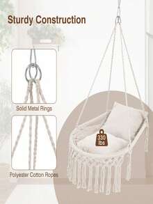 Hanging Hammock Chair W/Large 2pcs Padded Cushion, Macrame Swing Chair For Porch, Max 550 Lbs Capacity Hanging Swing For Adults & Teens, Comfy Hammock For Bedroom Relaxing Reading Napping,Camping Essential Back To School - With 2 Cushions - View 12