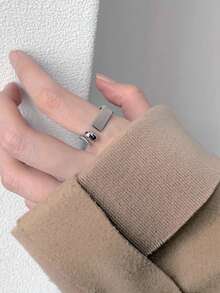 1 pieza Anillo ajustable para mujer con diseño geométrico asimétrico abierto en forma de letra D, joyería - carta - Ver 3