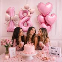 8pcs Pink Bow Foil Balloons With Heart Balloons Set, Suitable For Birthday Party Decoration, Baby Shower, Wedding - View 4