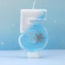 1pc Digital Candle 0-9 Sky Blue Snowflake Glitter Birthday Candle, Suitable For Birthday Parties, Holiday Parties, Themed Parties - Sky Blue - View 7