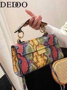 Fashionable, High-End Quality, Luxury, Niche Design Snake Skin Print, Multifunctional Handbag With Detachable Shoulder Strap And Underarm Lock (Snake Skin Pattern Random) - Multicolor - View 2