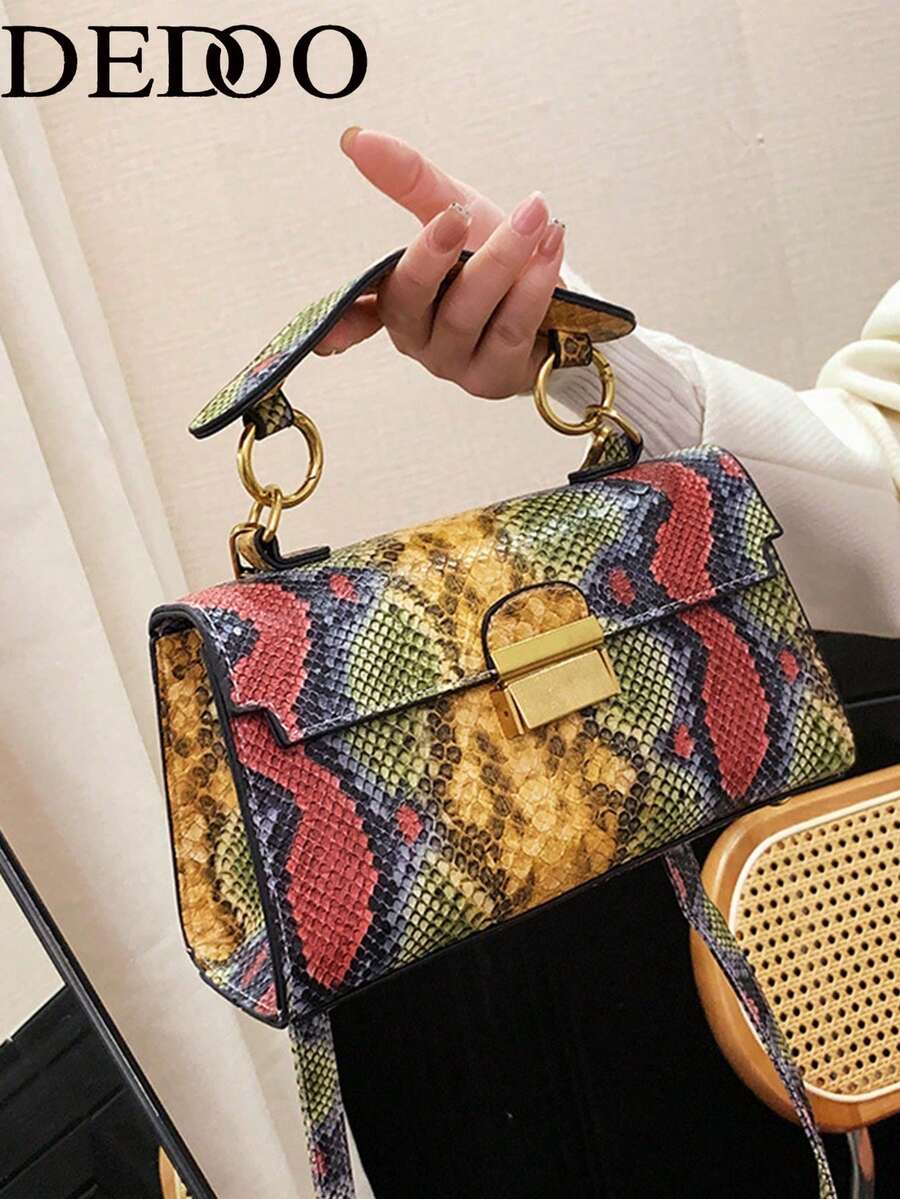 Fashionable, High-End Quality, Luxury, Niche Design Snake Skin Print, Multifunctional Handbag With Detachable Shoulder Strap And Underarm Lock (Snake Skin Pattern Random)