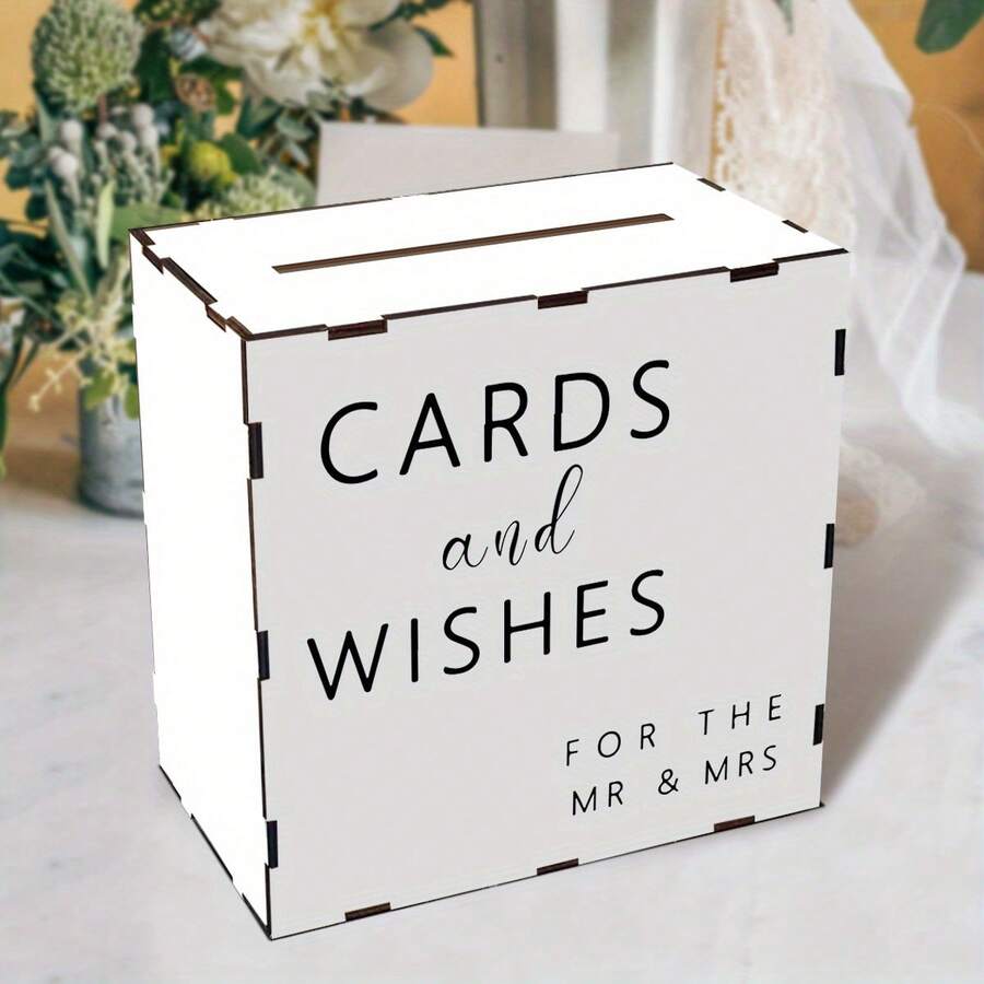 1pc Slotted Decorative Box, Rustic Style Card Box, Floral Design Rectangular Flip-Top Envelope Money Card Box, Suitable For Reception, Anniversary, Wedding, Birthday, Party, Graduation - Multicolor - View 1
