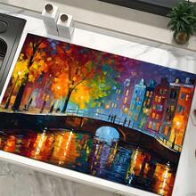 1pc Amsterdam Landscape Pattern Printed Absorbent Dish Drying Mat, Home Decor, Espresso Machine Countertop Absorbent Mat, Sink Drain Mat, Soft Faucet Absorbent Mat, Sink Cup Mat, Kitchen & Bathroom Accessories - Multicolor - View 1