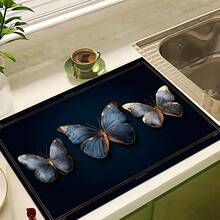 1pc Elegant Butterfly Pattern Printed Absorbent Dish Drying Mat, Home Decor, Suitable For Espresso Machine, Sink, Faucet, Bathroom, Kitchen Accessories - Multicolor - View 9