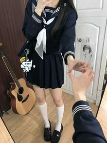 Cosplay Clothing - Màu lục lam phía trước màu lục lam dài tay màu lục lam JK スカート khăn quàng trắng リングめ - Xem 1