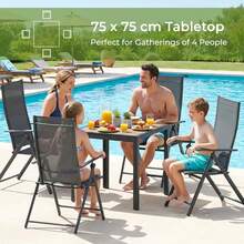 Square Patio Table With Metal Frame, Non-Slip Outdoor Dining Table For Small Balconies, Anthracite Garden Table 75*75*72 Cm, DPC Balcony Table - Gray Frame + Teak Color - View 6