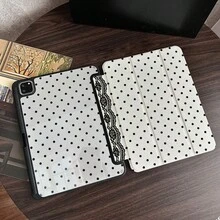 1個圓點蕾絲印花平板電腦保護殼，相容於 iPad 第10代 10.9吋 2022 智慧保護殼/ Air 13(M3 2025)/ Air 11(M3 2025)/ Air 11(M3 2025)/ 11(A16 2025)，自動休眠/喚醒功能/時尚平板配件相容於 Xiaomi5/5PR/6/6PRO/7/7PRO/Galaxy Tab S10+/S9/A9，相容於 Pad 5/6/7，相容於 Matepad - 彩色 - 查看 2