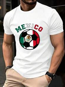 Camiseta de Algodón Suave para Hombres con Diseño de Fútbol de México, Ideal para Aficionados al Fútbol y Eventos Deportivos, Regalo Perfecto para Amigos y Familia, Amor por el Fútbol y Orgullo Nacional, Disfraz de Navidad para Hombres, Camiseta de Manga Corta Ligera y Transpirable para el Verano - Negro - Ver 1