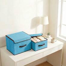 2 Foldable Fabric Organizer Boxes With Lids Home Clothing - Blue - View 6