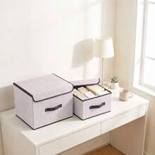 2 Foldable Fabric Organizer Boxes With Lids Home Clothing - Beige - View 6