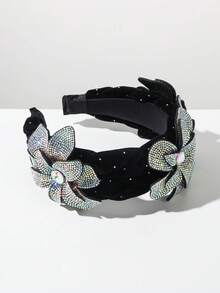 1 buah Bando Musim Panas Wanita, Warna Polos Gaya Barok Mewah, Dekorasi Bunga Berlian Imitasi, Hiasan Kepala Bunga Elegan Berkualitas Tinggi, Serbaguna untuk Acara Formal - FG1230-B-Hitam - View 4