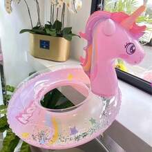 Kids Inflatable Unicorn Swim Ring With Glitter, Transparent Pink Pool Float, Summer Swimming Pool Floaties For Kids - Baby Pink - View 2