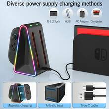 Switch 2 充電底座,Switch 2 Gen 2 充電器適用於 NS2 Joycon 控制器,2.5 小時快速充電站配 RGB 燈,底座充電器兼容 Switch2 遊戲手柄 NS2 Joy-Con 充電器含充電線 - 查看 8
