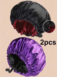CONFLASS 2pcs Reversible Satin Sleeping Cap For Women, Adjustable Drawstring Night Cap, Silky Satin Nightcap For Daily & Nighttime Use, 2 Color Combo - Multicolor - View 5
