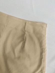 Women's Casual Elegant Khaki Zipper Shorts, Women's Daily Commute Work Shorts, Women's Outerwear Bottoms, Suitable For Party, Vacation, Beach, Birthday Outfits - Apricot - View 10