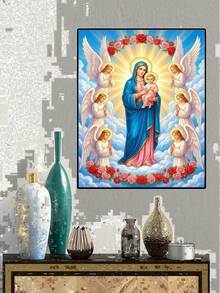 5D Diamond Painting Kit Virgin Mary With Jesus And Angels - Full Round Drill Religious Diamond Art For Adults, DIY Rhinestone Embroidery Cross Stitch For Home Wall Decor - round diamond - View 7