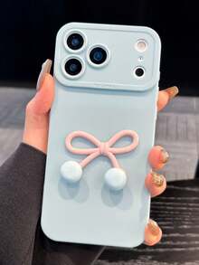 1pc Light Blue 3D Bowknot Soft Phone Case, Full Camera Protection Anti-Fall Cover, Contrast Color, Compatible With Iphone 17/17 Pro/17 Air/17 Pro Max, 16/15/14/13/12/11 Pro/Pro Max/Plus - Girlfriend Gift, Birthday Gift, Valentine's Day Gift - Blue - View 5