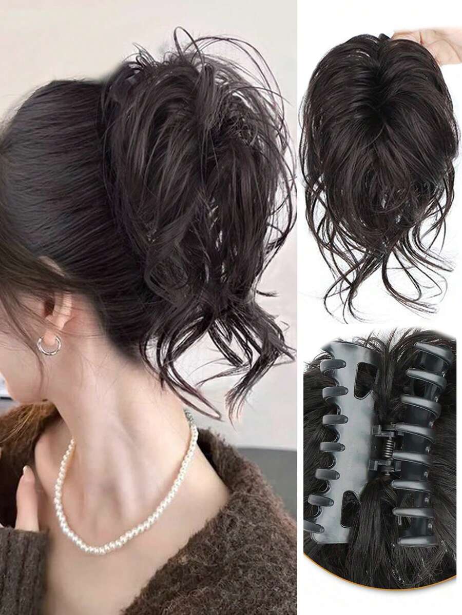 1個女用亂髮髻髮爪夾,合成髮圈,深褐色 - 彩色 - 查看 1