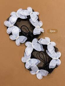 2pcs White Butterfly Hair Net Suitable For Performance Dance Headpiece - Multicolor - View 9