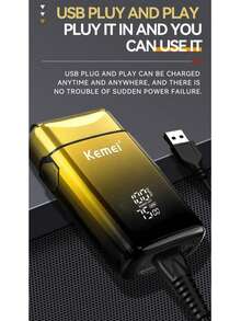 Kemei KM-TX10 熱銷男士電動刮鬍機 往復式貼面刮鬍刀 USB充電 雙刀頭 光頭刮鬍機 高速 7500RPM 數位顯示 3段調速 胡鬚修剪器 父親節禮物 1件 - 金色 - 查看 7