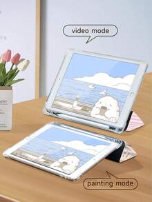 Kingsung 粉色條紋鬥牛犬閱讀報紙平板保護殼，相容 iPad Air 8(M4)2026(11 吋)、Air 8(M4)2026(13 吋)、9.7/10.2/10.5/10.9/12.9/Pro 11、10 代，相容 Galaxy Tab S6 Lite 10.4 吋，相容 Kindle Paperwhite 12 代 2024、Kindle (11 代) 2022，柔軟防摔，智能支架/自動喚醒/睡眠 - 彩色 - 查看 6