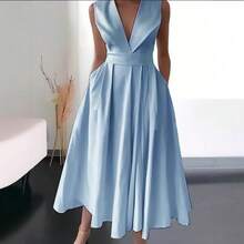Summer Dresses For Women 2023 New Cross-Border Foreign Trade European And American Women's Clothing Summer Sleeveless Waist-Cinching Pocketed Large H - 黑色 - 查看 9