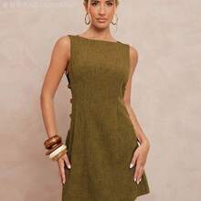 Fengyu Women's Clothing Store  Vestido mini de línea A con cuello en V sin mangas, cintura ceñida, recortes, escote redondo, tirantes con cuentas, recortes laterales, para mujer, para fiesta, vacaciones, playa, boda, ceremonia, estilo bohemio, con detalles de lentejuelas y bordados - Negro - Ver 8