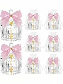 6 Sets Crystal Candy Bowl Baptism Gifts With 6 Cross Rose Baptism Decorations, Wedding Baby Shower First Communion Party Supplies (White) - Multicolor - View 10