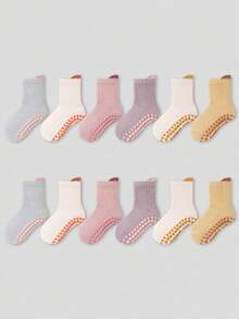12 pares de calcetines para interiores con estampado de letras de dibujos animados de colores aleatorios y antideslizantes para niños pequeños, aptos para uso diario - Multicolor - Ver 4