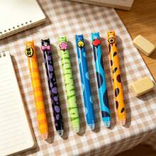 6pcs Cat Themed Erasable Ballpoint Pen Set, Retractable Design With 0.7mm Blue Ink Refill, Smooth Writing And Easy To Erase, Perfect Gift For School And Office Use - Multicolor - View 4