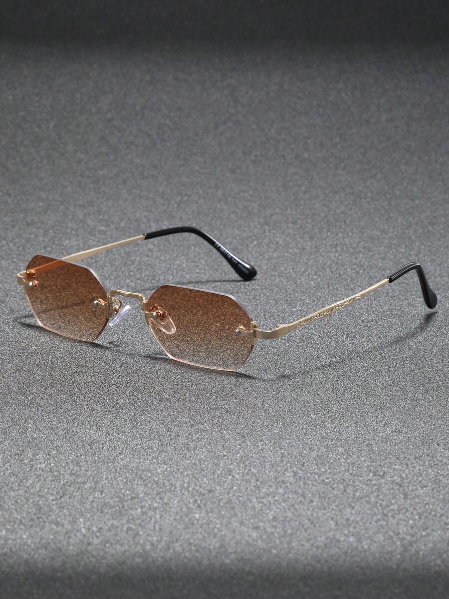 1 Pair Frameless Small Frame Glasses, Retro Personalized High-Quality Fashion Glasses Suitable For Runway, Beach, Vacation - Multicolor - View 1