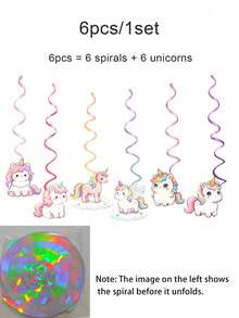 6pcs/1pc Unicorn Spiral Hanging Decor, Unicorn Party Decoration Banner, Unicorn Fairy Hanging Decor Party Supplies Suitable For Birthday Theme Party, Graduation Ceremony Decoration, Unicorn Theme Party, Indoor And Outdoor Decoration - Unicorn - View 10