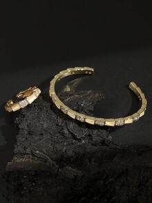 rakol 2pcs Cubic Zirconia Gold Snake Decor Ring & Bracelet Set, Suitable For Multiple Occasions - Gold - View 7