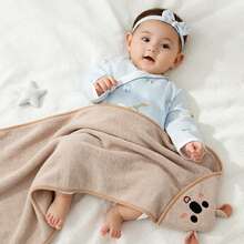 1pc Infant Animal Face Baby Hooded Towel, Unique Animal Design, Super Soft Newborn Bath Towel, Essential Baby Towel, Large Size, Suitable For All Seasons, Cartoon Bathrobe, Soft And Comfortable Plush - 31.49x31.49in - View 5
