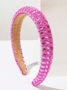 1pc Solid Color Rhinestone Decorated Headband, Minimalist Elegant Sponge Crown Jewel Decor Hair Accessory, Versatile Daily Wear Hairband - Rose - View 4