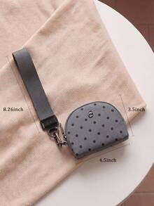 Mini Zip Around Wristlet Wallets For Women -KeyChain Wallet With Detachable Dual Pouch Wristlet -Key Chain Coin Purse Small Wallets - Polka Dot Black and Gray - View 4