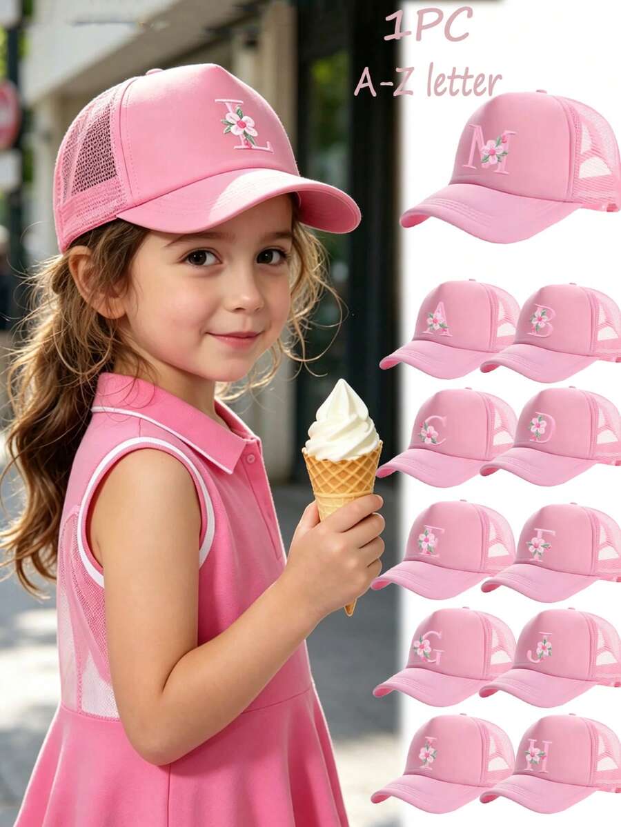 1pc 26 Letters Trucker Hat, Fashionable Multi-Functional Mesh Breathable Sun Hat, Suitable For Daily Wear Or As A Gift For Others - Pink - View 1