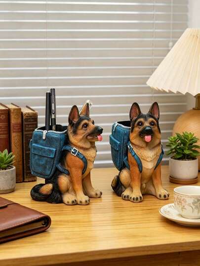 Mini Sırt Çantalı Alman Çoban Köpeği Şeklinde Kalemlik, Sevimli Hayvan Figürlü Reçine Masaüstü Saklama Kutusu, Kalemler, Markörler ve Diğer Kırtasiye Ürünleri İçin Uygun, Ev, Ofis ve Sınıf Masaüstü Dekorasyonu, Okula Dönüş, Doğum Günü, Ev Hediyesi, Düğün Hediyesi, Fotoğraf Çekim Aksesuarı