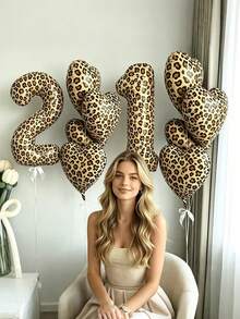 Set de 5 piezas de globos con estampado de leopardo con números y con forma de corazón, incluye globos con números de leopardo de 40 pulgadas y 4 globos con forma de corazón con estampado de leopardo, adecuado para fiestas de cumpleaños, despedidas de soltero, decoración de fiestas con tema de leopardo, bodas, duchas nupciales, graduaciones, decoración de habitaciones, fiestas de despedida y otros eventos con temas de animales de la selva - Multicolor - Ver 5