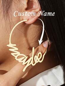 Personalized Name Bamboo Knot Earrings, Customized Earrings, Large Name Earrings, Women's Wife Name Earrings, Wedding, Engagement Gift, Elegant Bridesmaid Name Round Earrings, Stainless Steel Jewelry, Women's Earrings, Spring Jewelry, Anniversary, Birthday, Wedding Gift, Mother's Day Gift - Multicolor - View 1