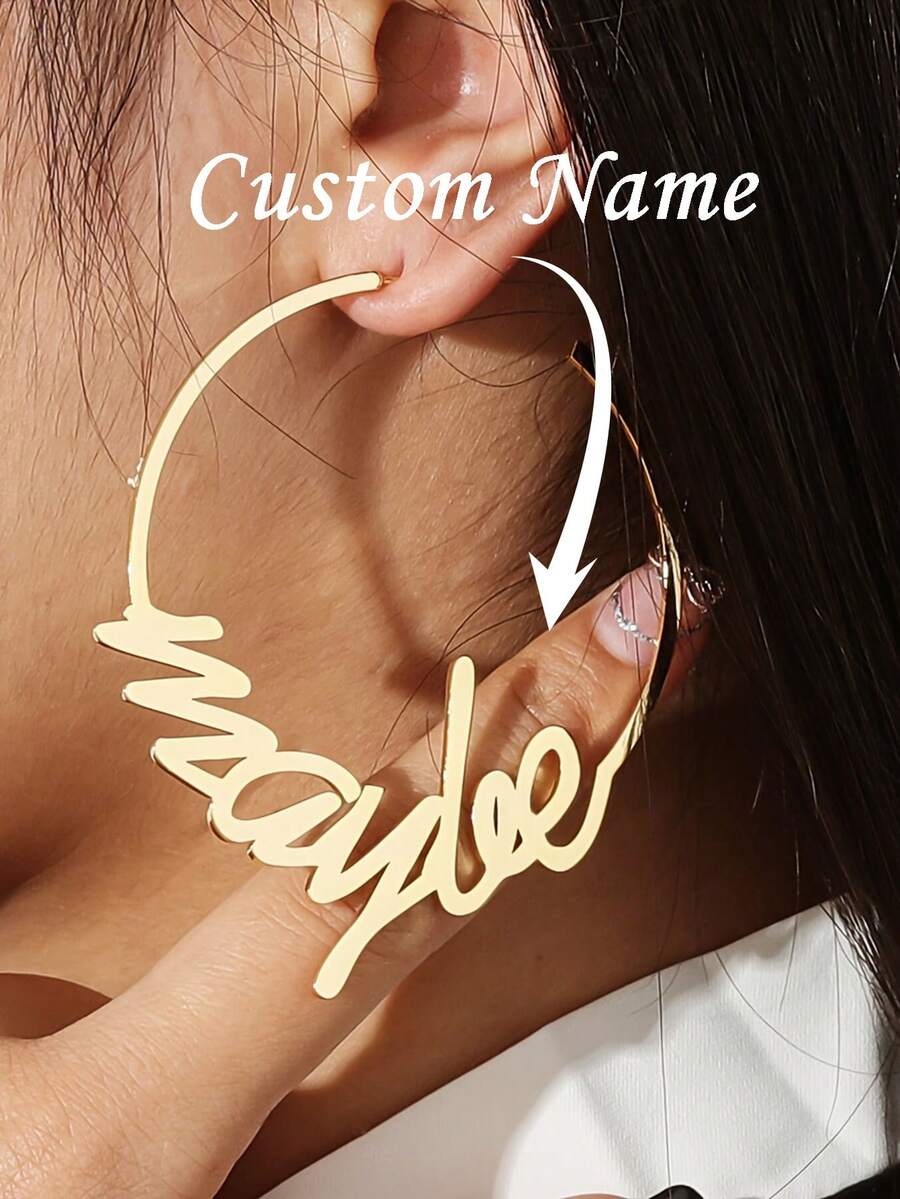 Personalized Name Bamboo Knot Earrings, Customized Earrings, Large Name Earrings, Women's Wife Name Earrings, Wedding, Engagement Gift, Elegant Bridesmaid Name Round Earrings, Stainless Steel Jewelry, Women's Earrings, Spring Jewelry, Anniversary, Birthday, Wedding Gift, Mother's Day Gift - Multicolor - View 1