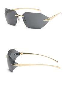 1 pièce Lunettes de mode hommes irrégulières sans monture, bord métallique, style rétro européen et américain, décontracté, hip-hop, cool, minimaliste, chic, de luxe, pour la mode, les voyages et l'extérieur - gris doré - Voir 2