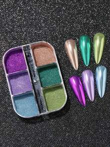 6 Colors Dopamine Metallic Nail Powder, Shiny Mirror Effect Pigment Powder, Multi-Color Matte Glitter Powder, Suitable For Gel/Acrylic Nails, Long-Lasting DIY Nail Art Decoration - Multicolor - View 8